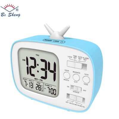 LED Digital Alarm Clock With Night Light Thermometer Calendar Alarm Clock Desk Display Smart Light-sensitive TV Shape Clocks